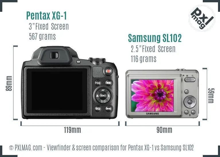 Pentax XG-1 vs Samsung SL102 Screen and Viewfinder comparison