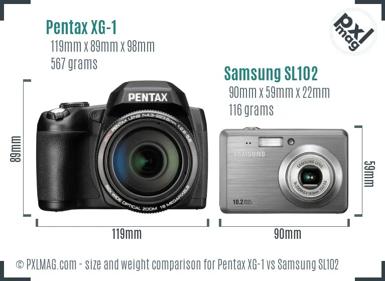 Pentax XG-1 vs Samsung SL102 size comparison
