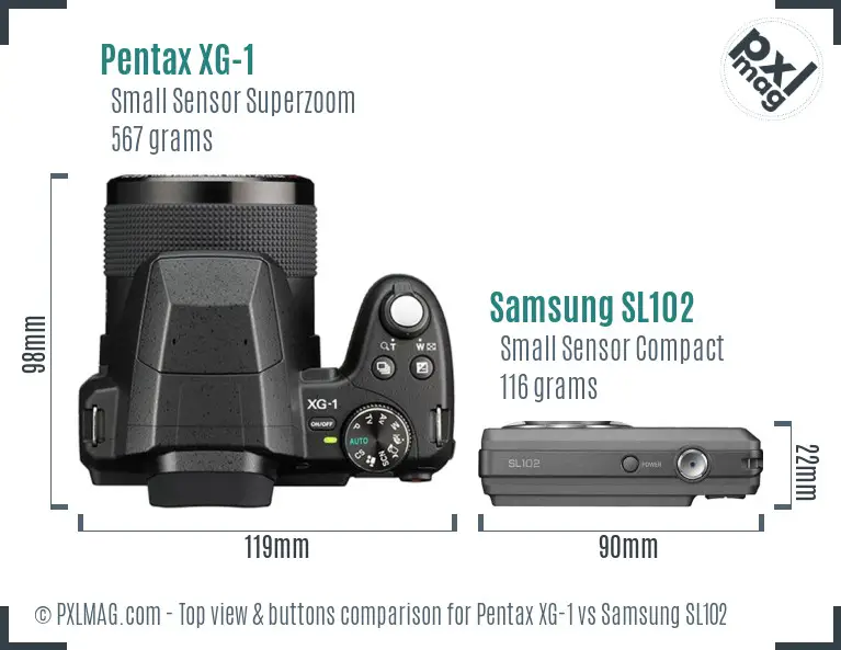 Pentax XG-1 vs Samsung SL102 top view buttons comparison
