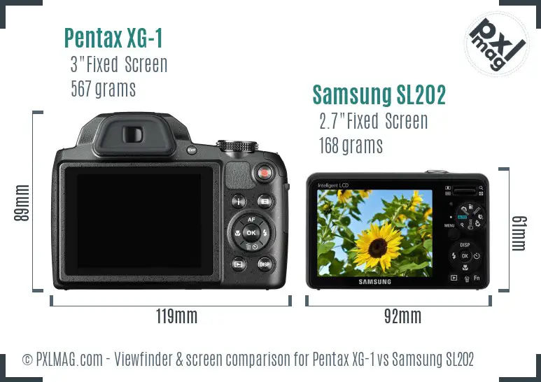 Pentax XG-1 vs Samsung SL202 Screen and Viewfinder comparison