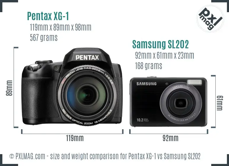 Pentax XG-1 vs Samsung SL202 size comparison