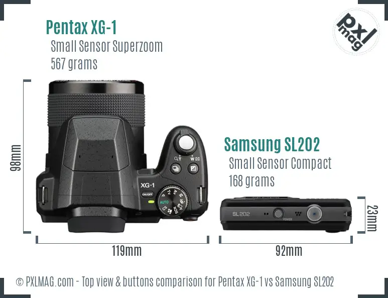 Pentax XG-1 vs Samsung SL202 top view buttons comparison