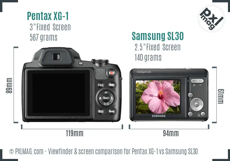 Pentax XG-1 vs Samsung SL30 Screen and Viewfinder comparison