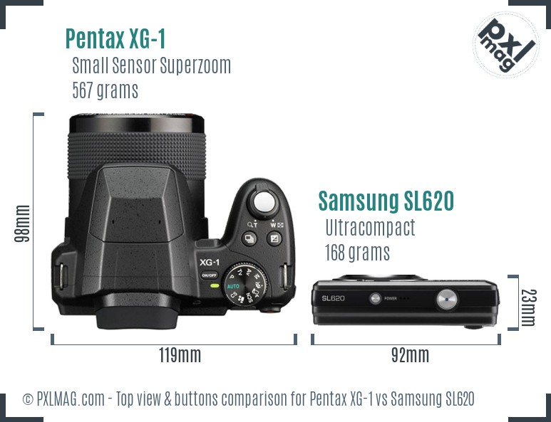 Pentax XG-1 vs Samsung SL620 top view buttons comparison