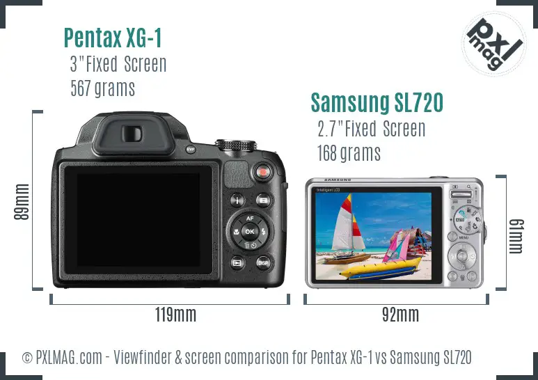 Pentax XG-1 vs Samsung SL720 Screen and Viewfinder comparison