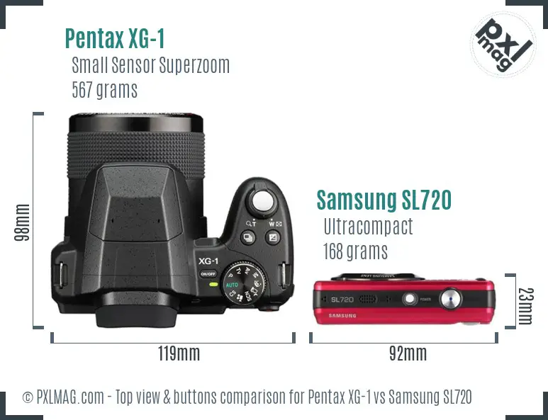 Pentax XG-1 vs Samsung SL720 top view buttons comparison