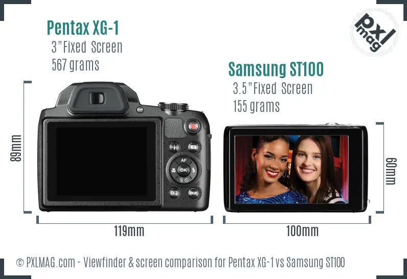 Pentax XG-1 vs Samsung ST100 Screen and Viewfinder comparison