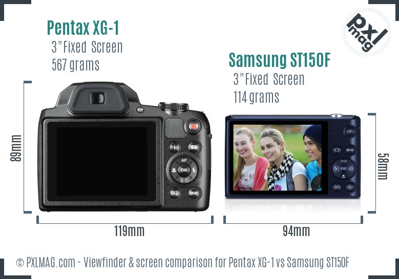 Pentax XG-1 vs Samsung ST150F Screen and Viewfinder comparison