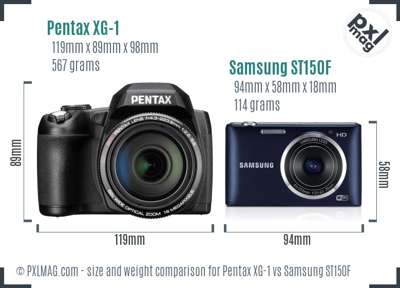 Pentax XG-1 vs Samsung ST150F size comparison