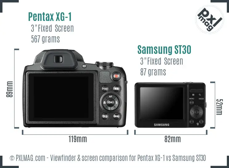 Pentax XG-1 vs Samsung ST30 Screen and Viewfinder comparison