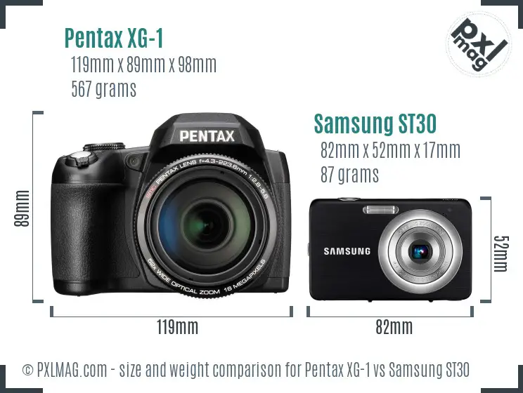 Pentax XG-1 vs Samsung ST30 size comparison