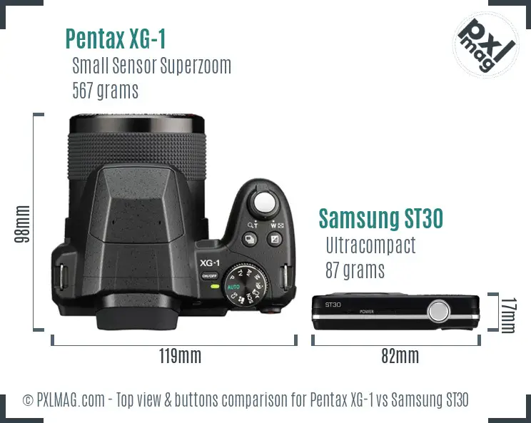 Pentax XG-1 vs Samsung ST30 top view buttons comparison