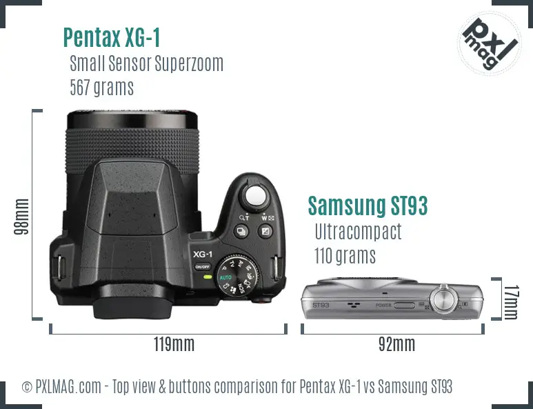Pentax XG-1 vs Samsung ST93 top view buttons comparison Pentax XG-1 vs Samsung ST93 top view buttons comparison