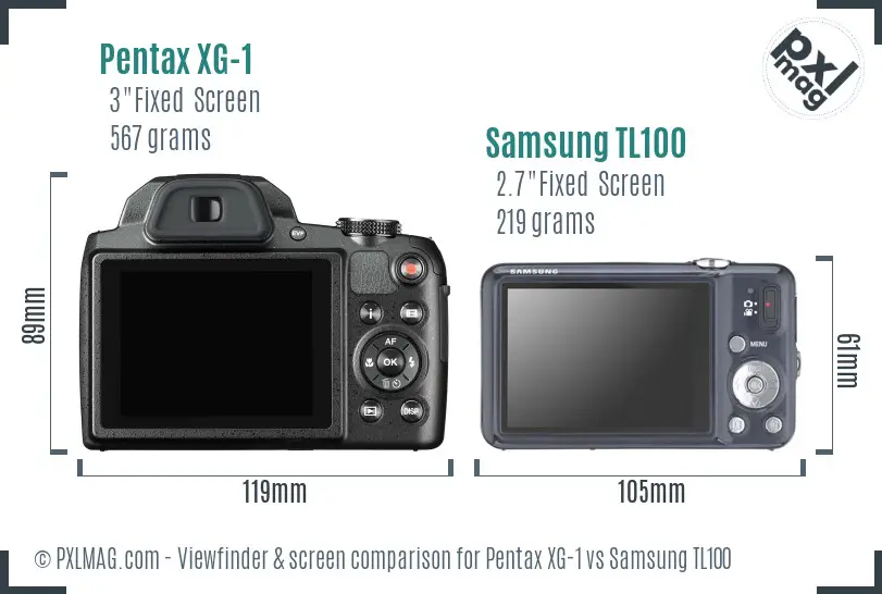 Pentax XG-1 vs Samsung TL100 Screen and Viewfinder comparison