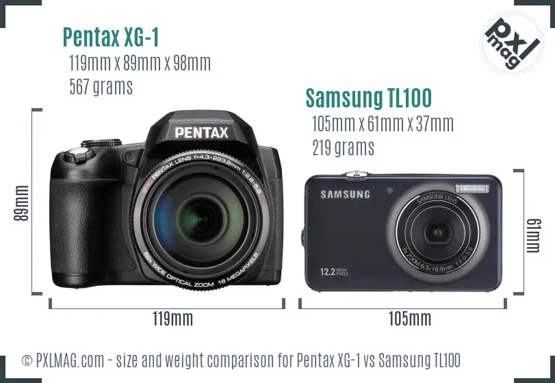 Pentax XG-1 vs Samsung TL100 size comparison