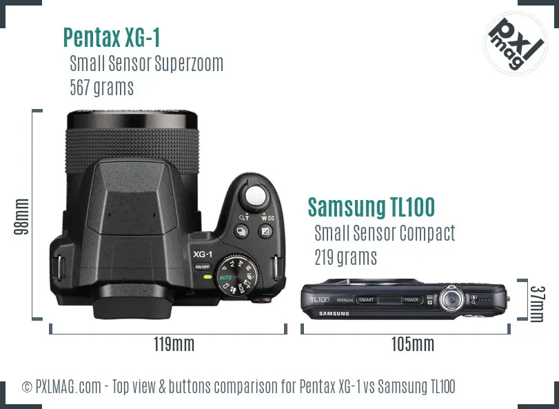 Pentax XG-1 vs Samsung TL100 top view buttons comparison