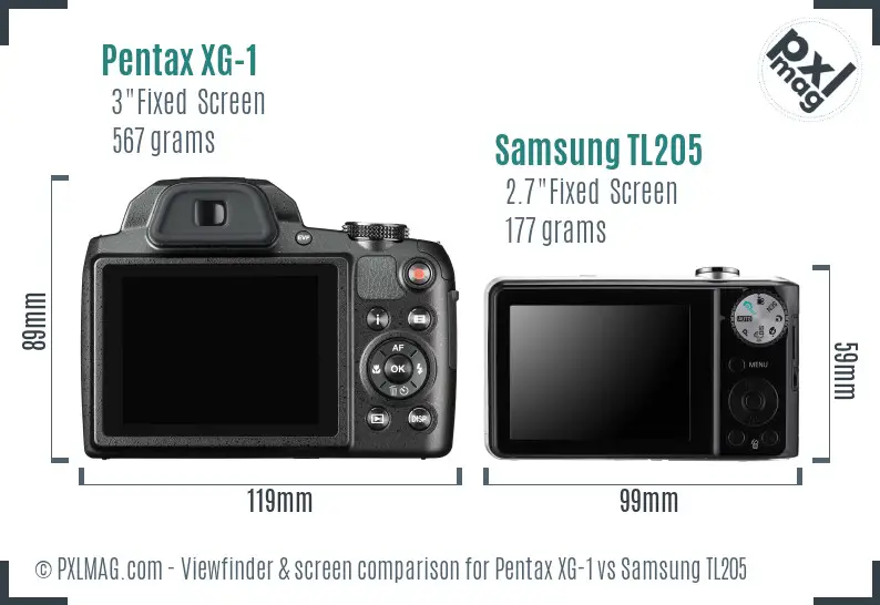 Pentax XG-1 vs Samsung TL205 Screen and Viewfinder comparison