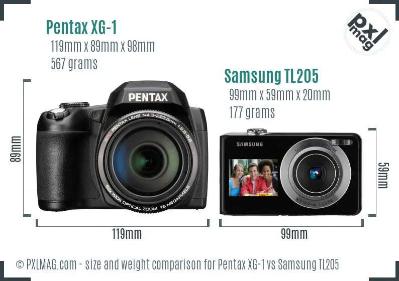 Pentax XG-1 vs Samsung TL205 size comparison