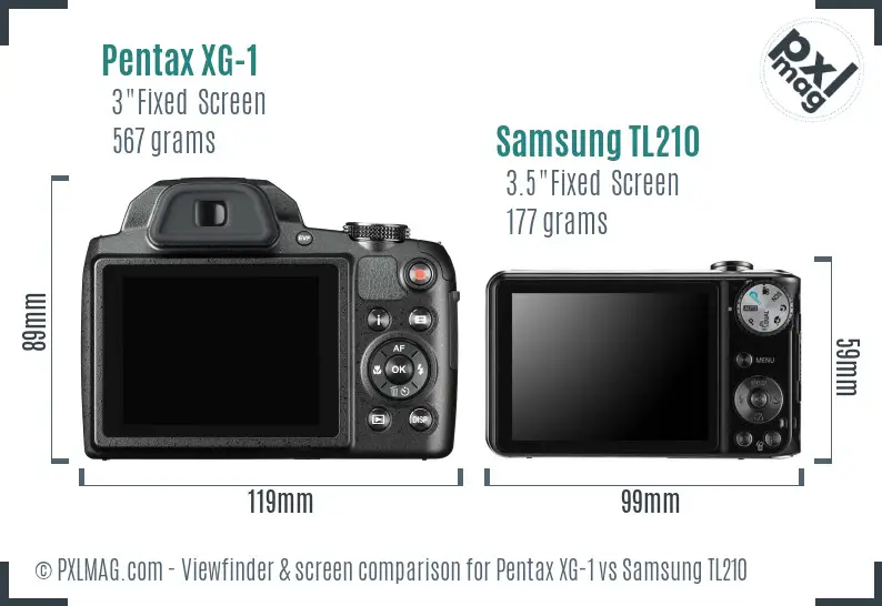 Pentax XG-1 vs Samsung TL210 Screen and Viewfinder comparison