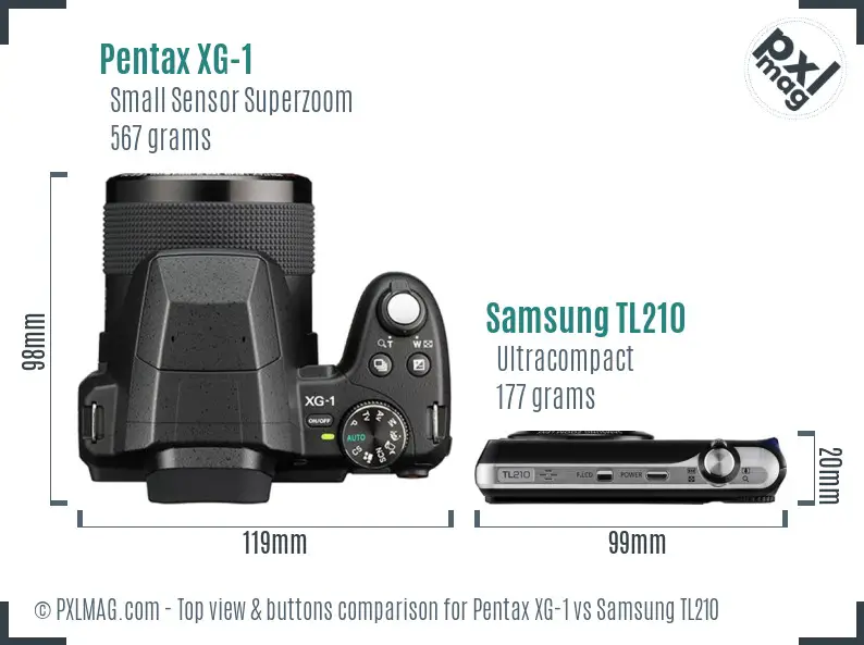 Pentax XG-1 vs Samsung TL210 top view buttons comparison