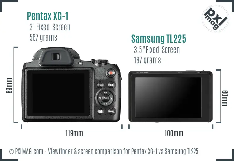 Pentax XG-1 vs Samsung TL225 Screen and Viewfinder comparison