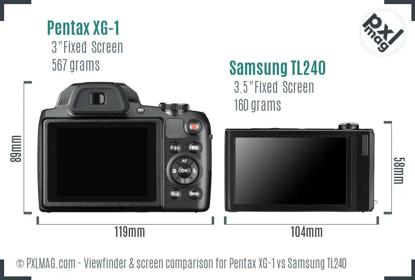 Pentax XG-1 vs Samsung TL240 Screen and Viewfinder comparison