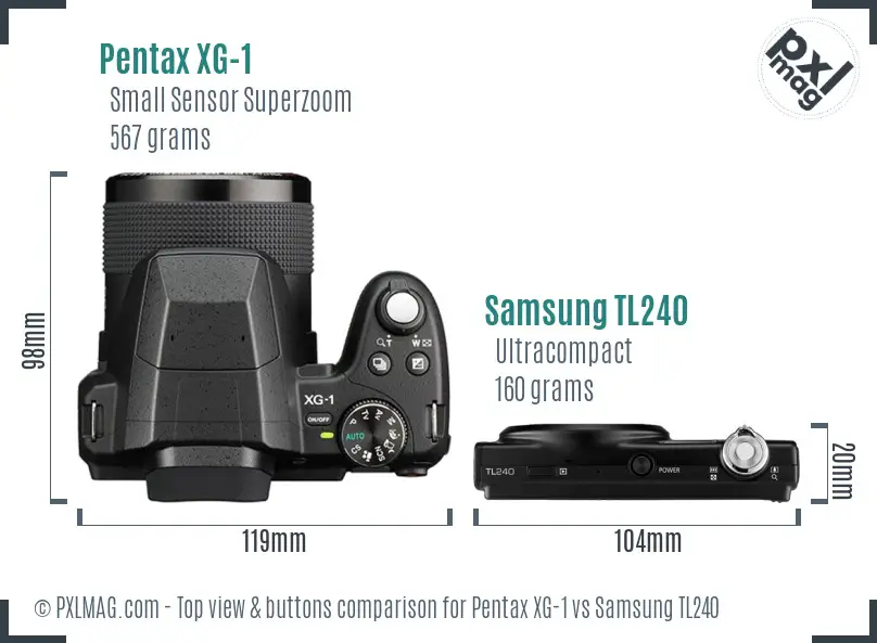 Pentax XG-1 vs Samsung TL240 top view buttons comparison