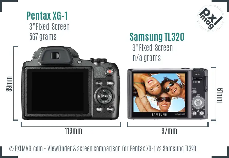 Pentax XG-1 vs Samsung TL320 Screen and Viewfinder comparison