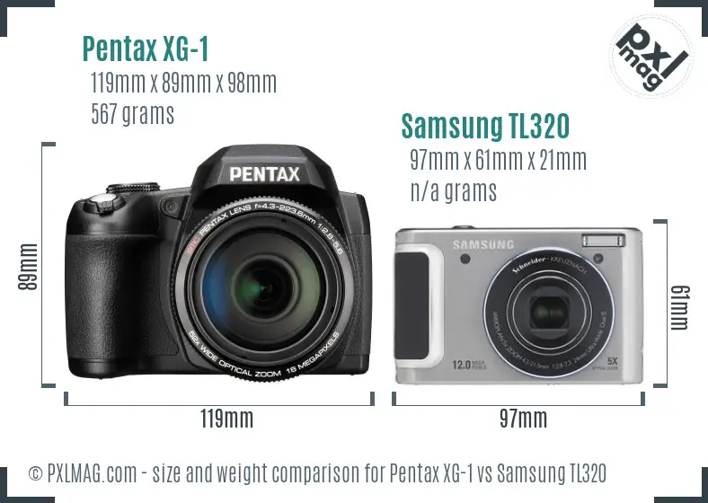 Pentax XG-1 vs Samsung TL320 size comparison