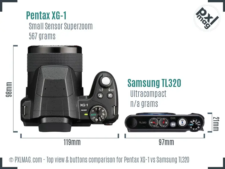 Pentax XG-1 vs Samsung TL320 top view buttons comparison