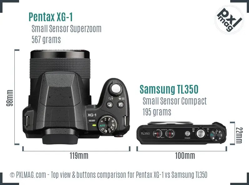 Pentax XG-1 vs Samsung TL350 top view buttons comparison