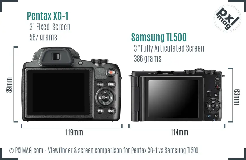 Pentax XG-1 vs Samsung TL500 Screen and Viewfinder comparison