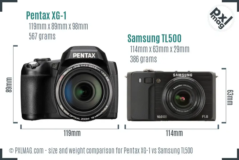 Pentax XG-1 vs Samsung TL500 size comparison