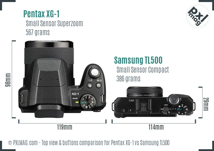 Pentax XG-1 vs Samsung TL500 top view buttons comparison