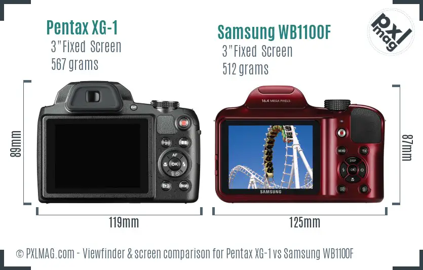 Pentax XG-1 vs Samsung WB1100F Screen and Viewfinder comparison