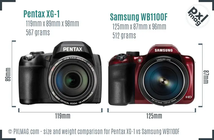 Pentax XG-1 vs Samsung WB1100F size comparison