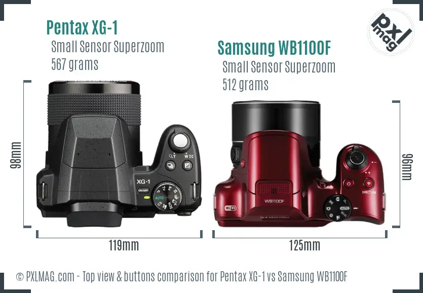 Pentax XG-1 vs Samsung WB1100F top view buttons comparison