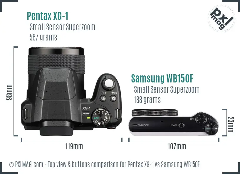 Pentax XG-1 vs Samsung WB150F top view buttons comparison