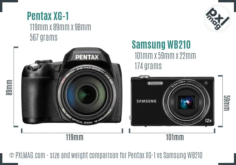 Pentax XG-1 vs Samsung WB210 size comparison