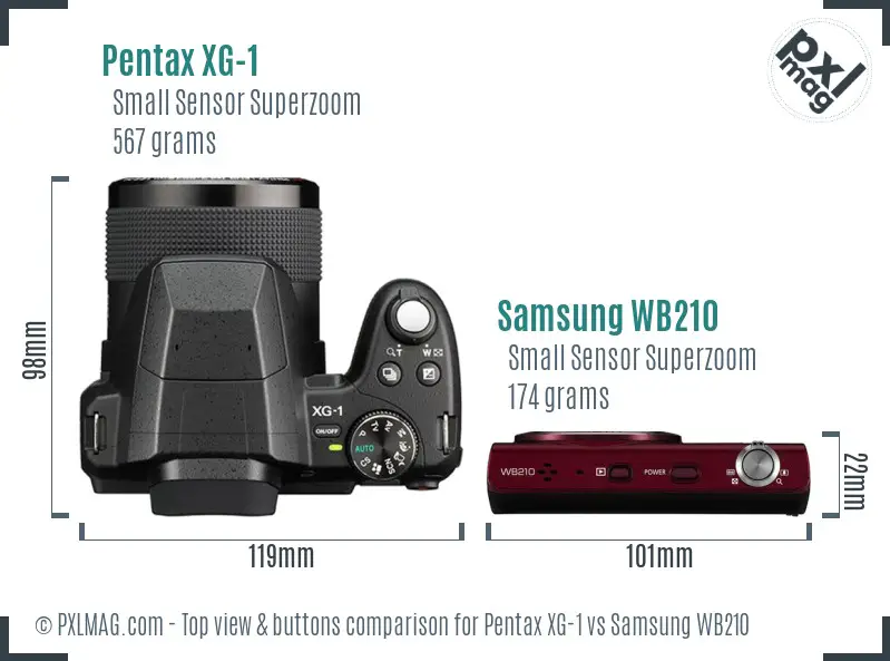 Pentax XG-1 vs Samsung WB210 top view buttons comparison