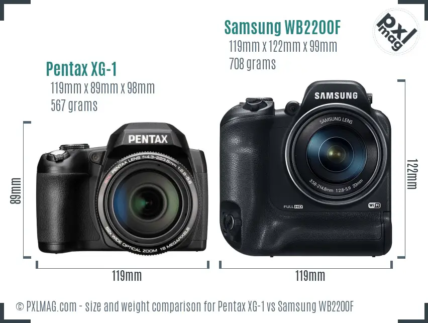 Pentax XG-1 vs Samsung WB2200F size comparison
