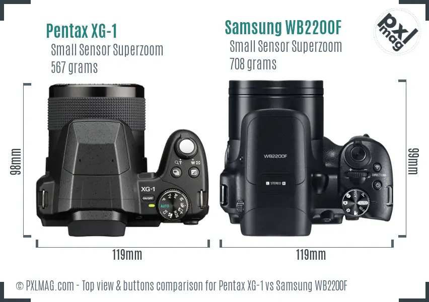 Pentax XG-1 vs Samsung WB2200F top view buttons comparison