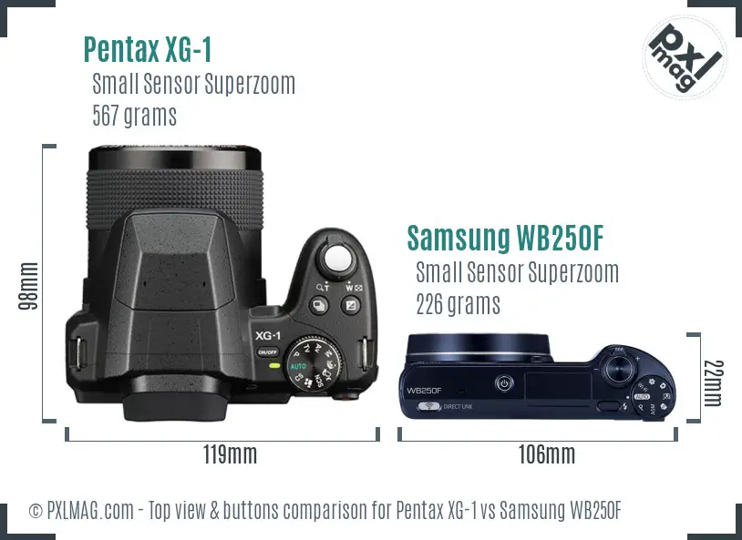 Pentax XG-1 vs Samsung WB250F top view buttons comparison