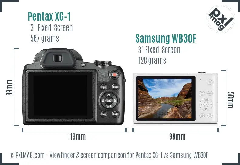 Pentax XG-1 vs Samsung WB30F Screen and Viewfinder comparison