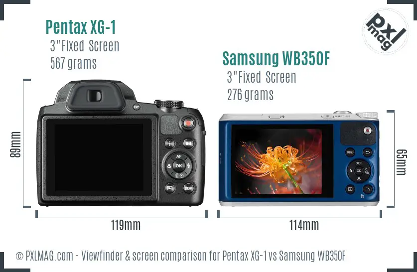 Pentax XG-1 vs Samsung WB350F Screen and Viewfinder comparison