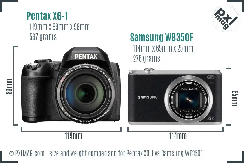 Pentax XG-1 vs Samsung WB350F size comparison
