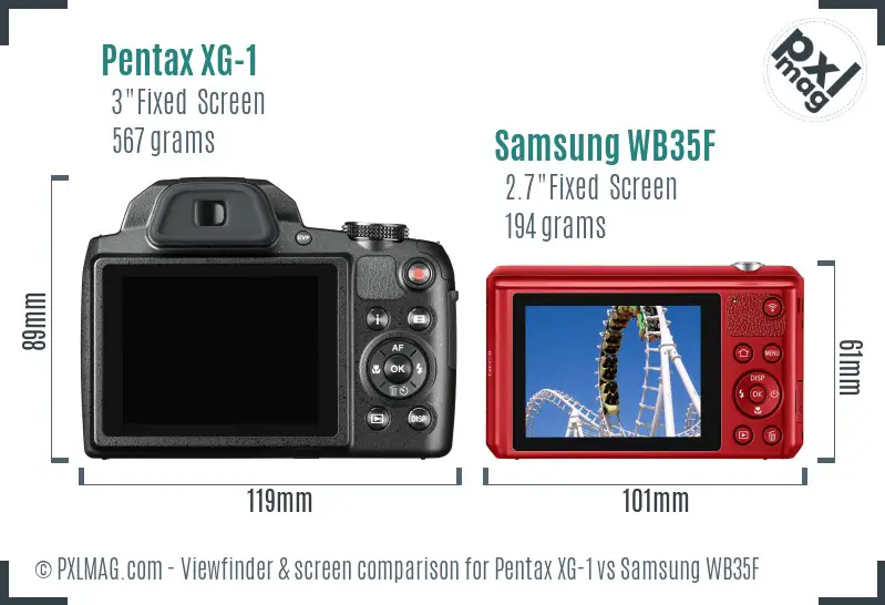 Pentax XG-1 vs Samsung WB35F Screen and Viewfinder comparison