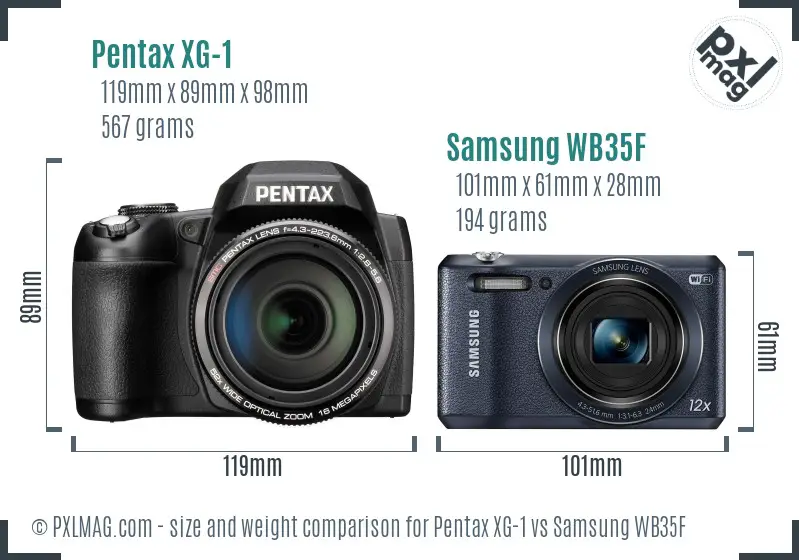 Pentax XG-1 vs Samsung WB35F size comparison