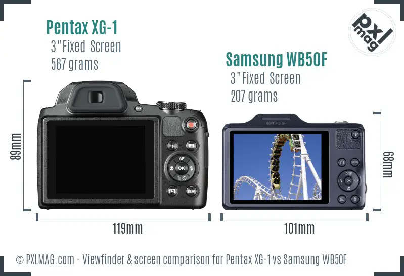 Pentax XG-1 vs Samsung WB50F Screen and Viewfinder comparison