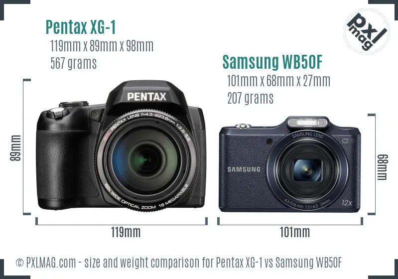 Pentax XG-1 vs Samsung WB50F size comparison